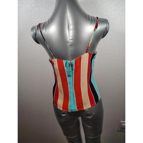 ASTR SHIRLEE STRIPED TANK TOP Strap Spaghetti Zipper Aqua Orange Tan Black Top - Picture 2 of 8